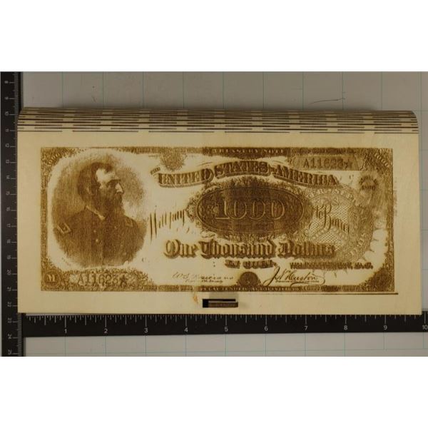 CUSTOM WOOD BOX WITH US $1000 TREASURY NOTE