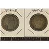 Image 1 : 1907-D VG & 1908-D SILVER BARBER HALF DOLLARS