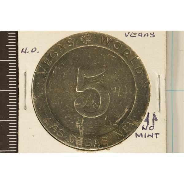 $5 METAL CASINO GAMING TOKEN VEGAS WORLD