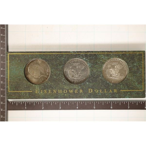 3-IKE DOLLARS MOUNTED IN STONE DISPLAY: 1972-P & D