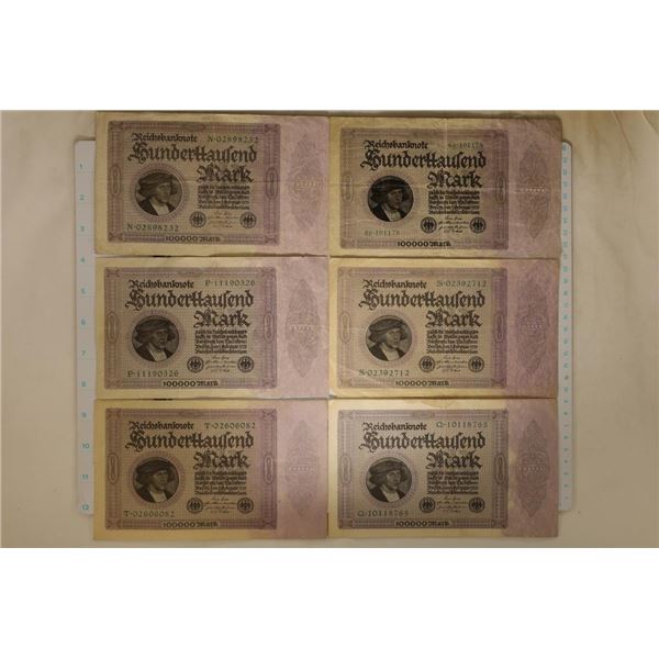 6-1923 GERMAN 100,000 MARK BILLS AS SHOWN