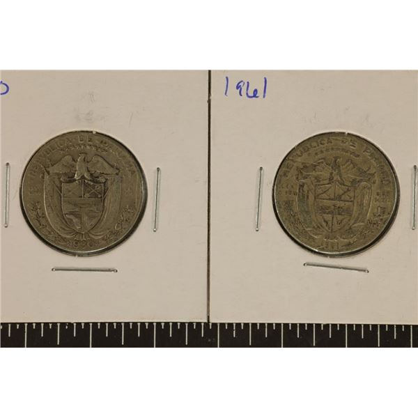 1930 & 1961 PANAMA SILVER 1/4 BALBOAS .3616 OZ ASW