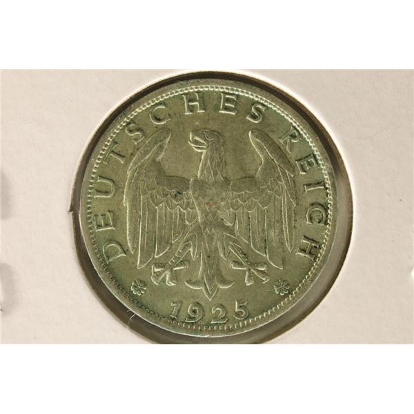 1925-A GERMAN SILVER 1 REICHSMARK .0804 OZ. ASW