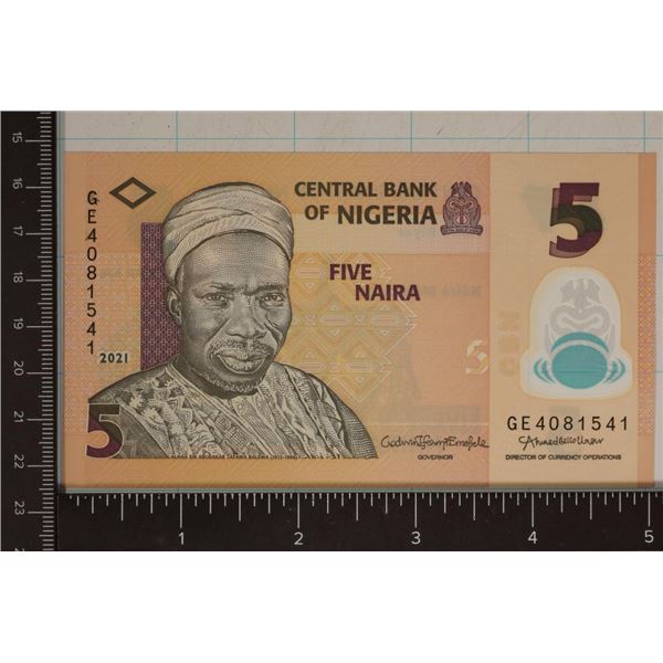 2021 NIGERIA 5 HAIRA CRISP UNC POLYMER COLORIZED