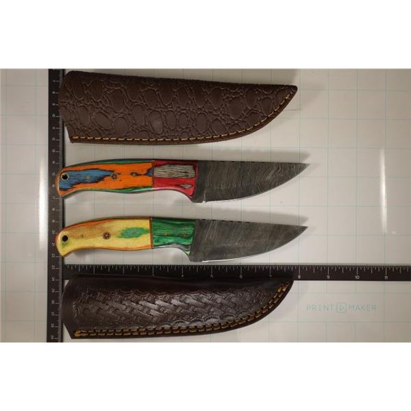 2 DAMASCUS STEEL HUNTING KNIVES: 8.5" & 8.25"