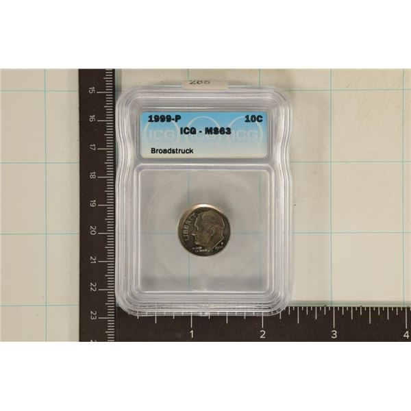 1999-P ERROR BROADSTRUCK ROOSEVELT DIME ICG MS63