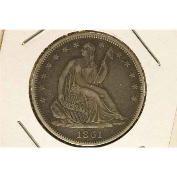1861-AU/UNC SILVER SEATED LIB. HALF DOLLAR TONED