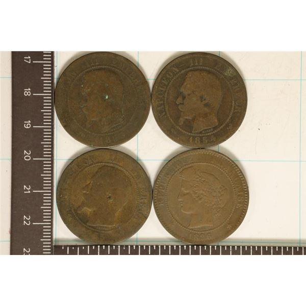 1853-A, 54-W, 55-BB & 1896-A FRANCE 10 CENTIMES