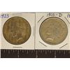 Image 1 : 1923 UNC & 1923-D AU PEACE SILVER DOLLARS