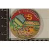 Image 1 : $5 CASINO MAGIC CASINO CHIP 1994 2ND ANNIVERSARY