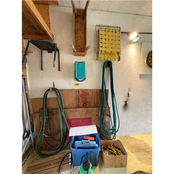 Garden hose, rope, tubs, dart board