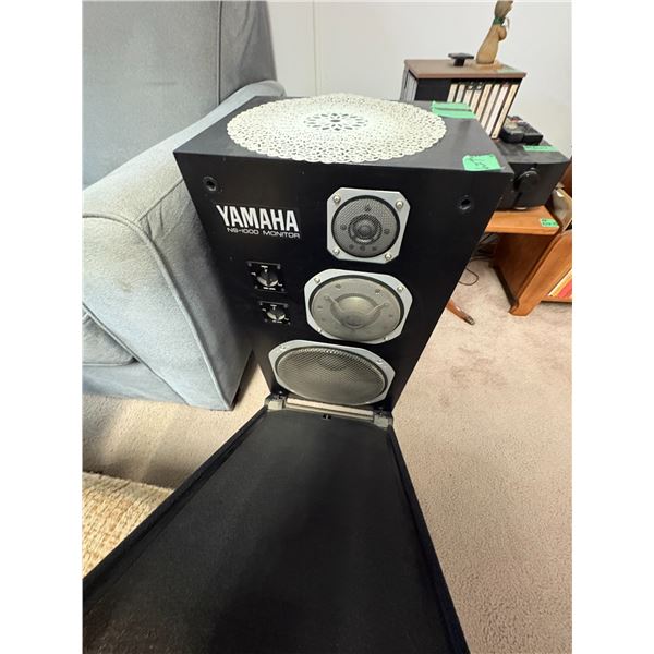 Yamaha speaker (subwoofer), old stereo, CD player, tape cassettes & misc.