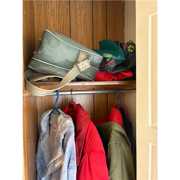Contents of closet- Jackets, bags, rubber boots etc.