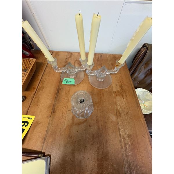 2- Table top candelabras & 1- candle holder