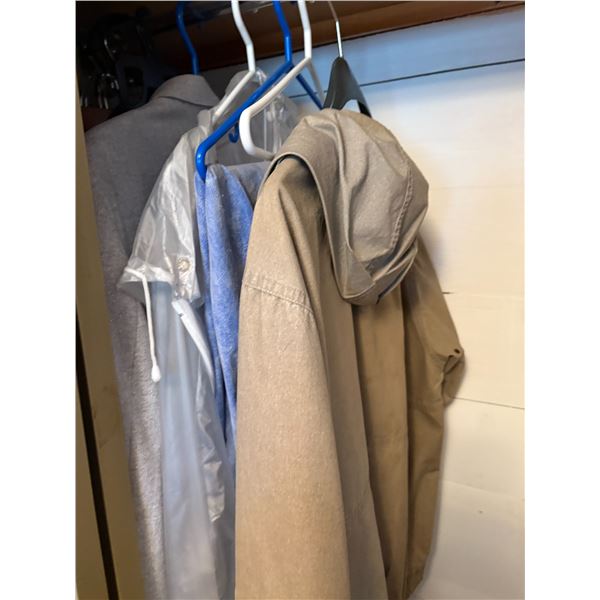 Contents of closet- Jackets, footwear, VHS recorder misc. elec. etc.