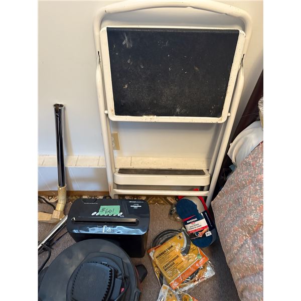 Step ladder, rubber foam, paper shredder, vacuum and misc.