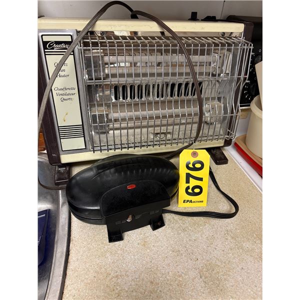 Space heater, spice rack, blander, frying pan, ice tray, thermos, canister etc. Located on counter