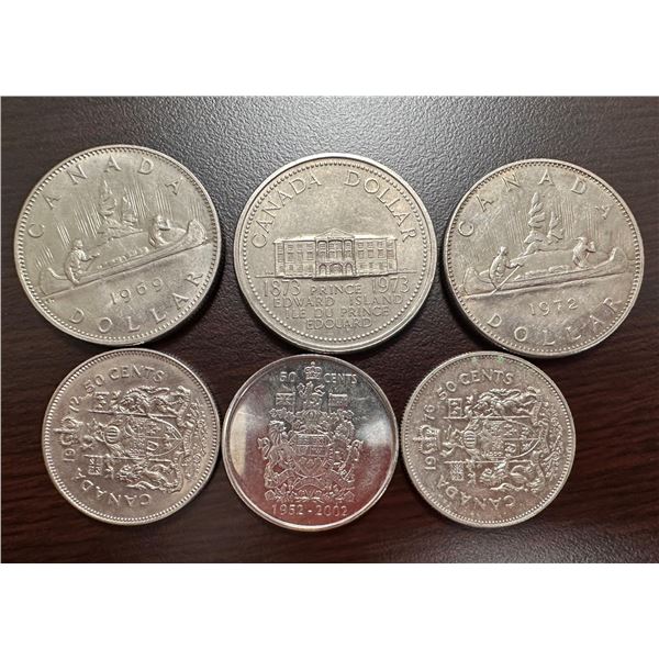 3- Dollar Coins & 3- 50 cent coins