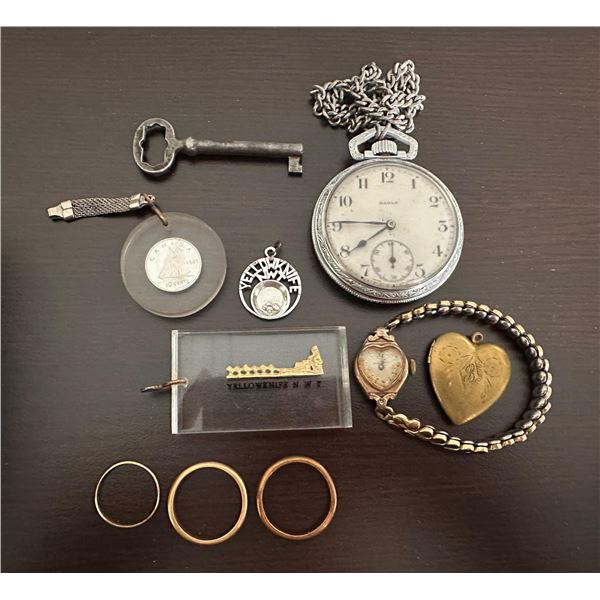 Old key, watch, heart, yellow knife, ladies watch
