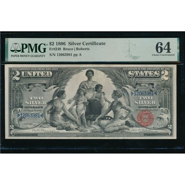1896 $2 Educational Silver Certificate PMG 64