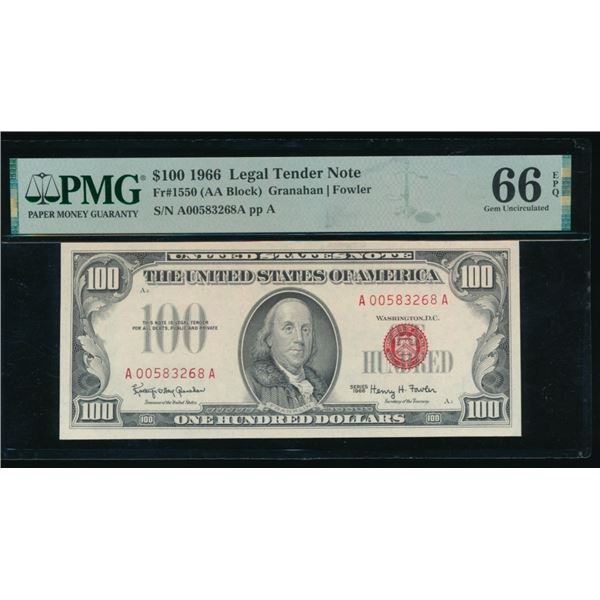 1966 $100 Legal Tender Note PMG 66EPQ