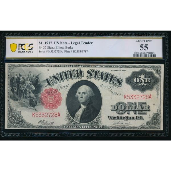 1917 $1 Legal Tender Note PCGS 55