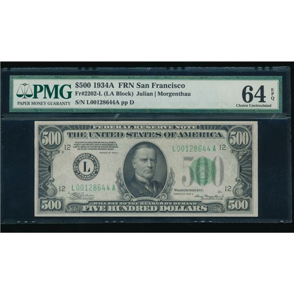 1934A $500 San Francisco FRN PMG 64EPQ