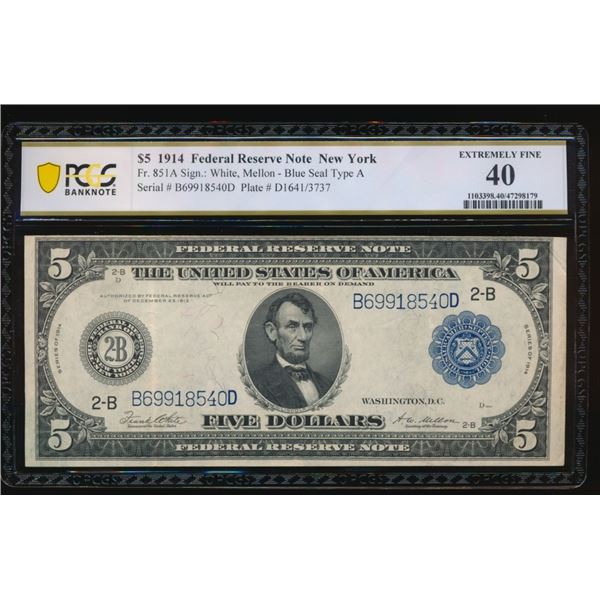 1914 $5 New York FRN PCGS 40