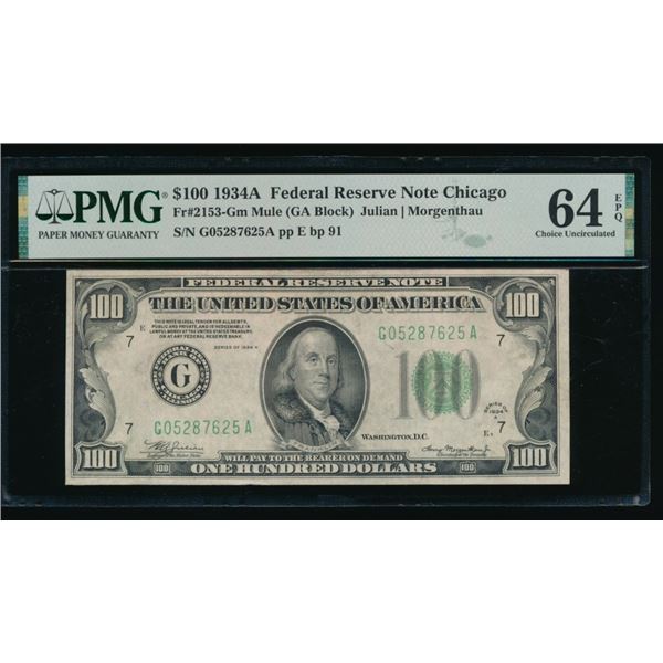 1934A $100 Chicago FRN PMG 64EPQ