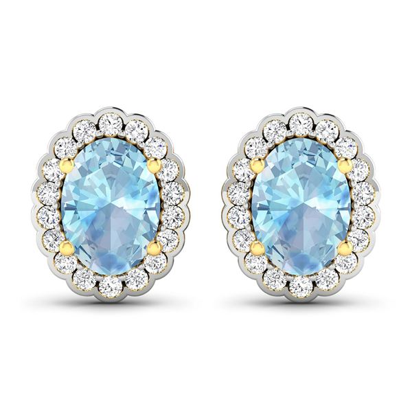 14KT Yellow Gold 1.02ctw Aquamarine and Diamond Earrings