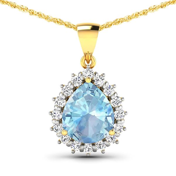 14KT Yellow Gold 2.3ctw Aquamarine and Diamond Pendant
