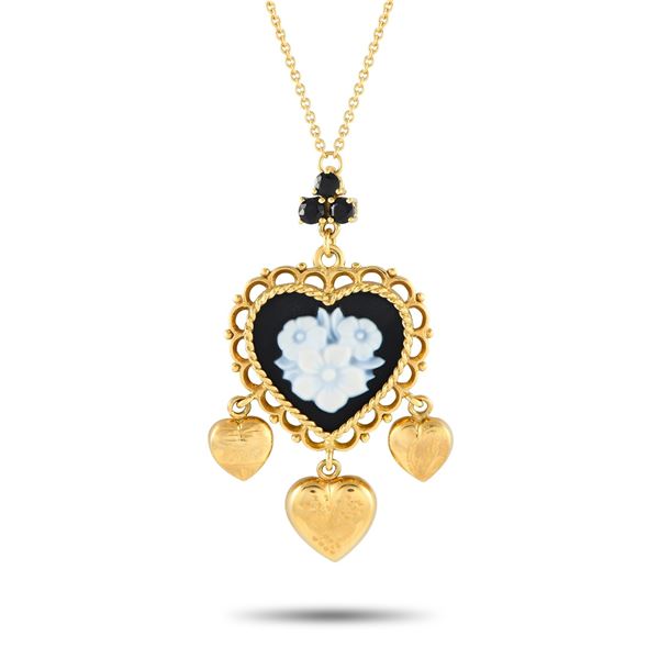 Dolce and Gabbana 18K Yellow Gold Sapphire and Black Jade Necklace