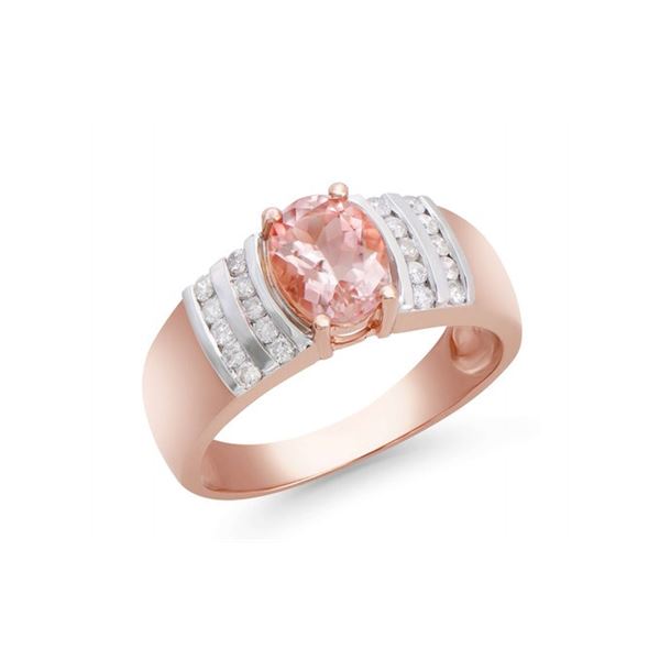 14KT Rose Gold 1.23ct Morganite and Diamond Ring