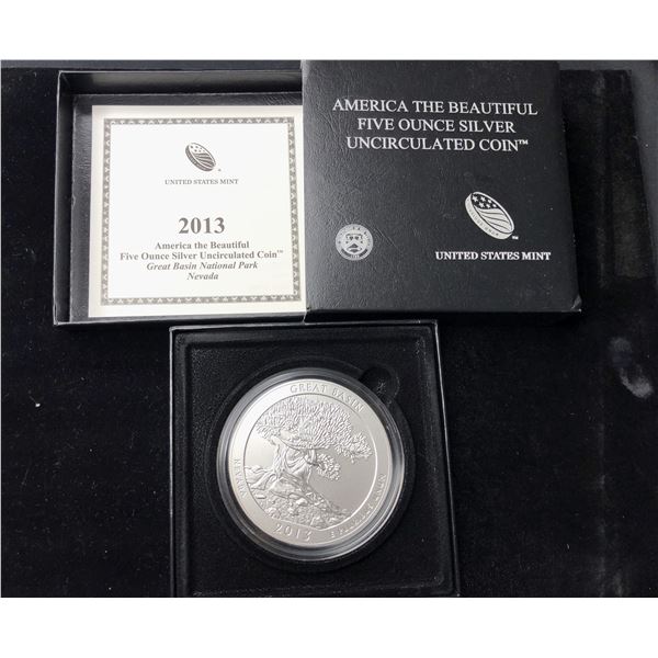 2013 P Great Basin Nevada 5 Ounce .999 Silver ATB OIB/COA