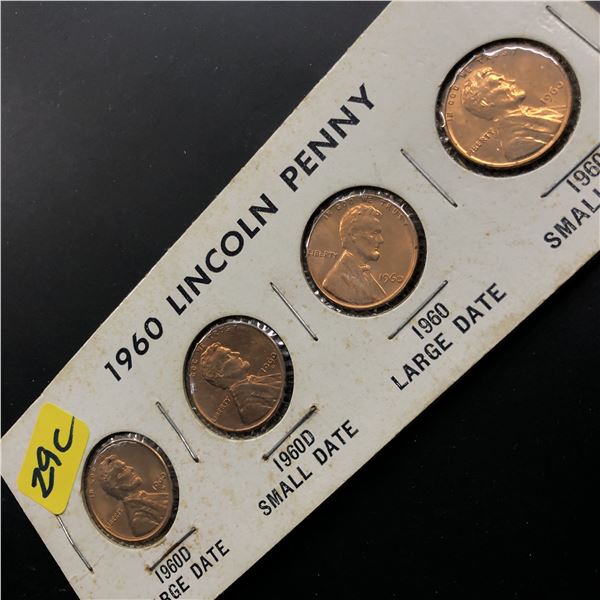 1960 Lincoln Penny Set of 4, Large and Small Dates Uncirculated