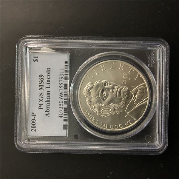 2009 P Abraham Lincoln Silver Commemorative Dollar PCGS Graded MSW69