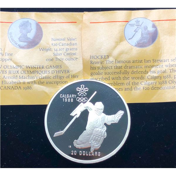 1988 Canada Silver Olympic $20 Hockey Proof COA
