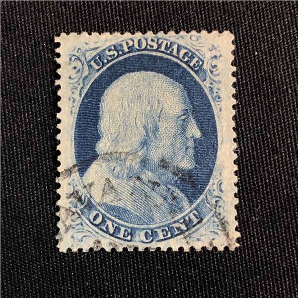 US Stamp SC#24 1857 1C Perforated Blue Franklin XFS with Savanah GA Cancel
