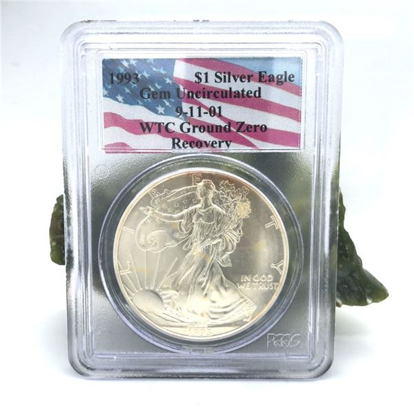 1993 US Silver Eagle WTC Ground Zero Recovery Issue PCGS Gem Unc.