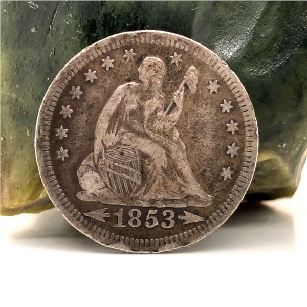 1853 US Arrows and Rays Seated Quarter Struck-Thru XF