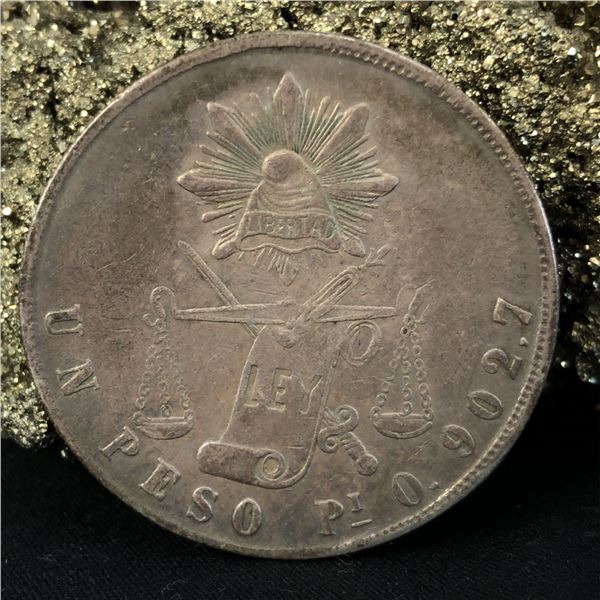 1871 PI O Mexico Un Peso XF+ Struck-Through Error