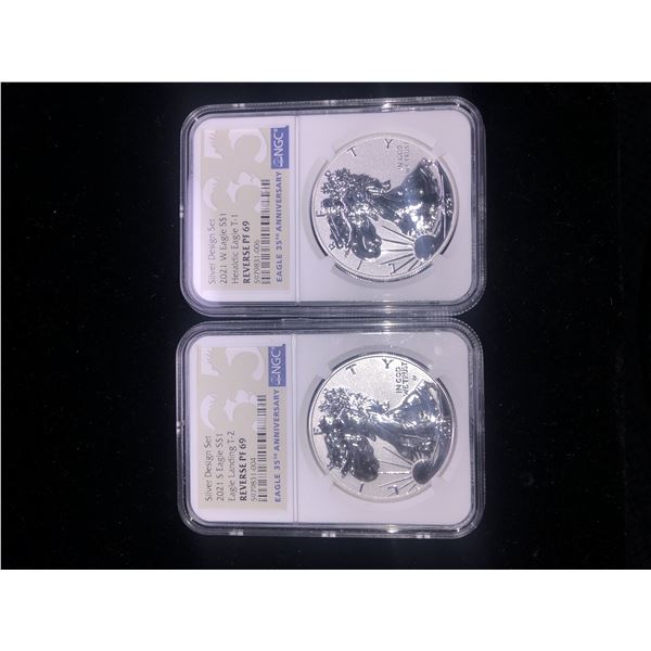 2021 Type 1 and Type 2 Reverse Proof Silver Eagle Set NGC PF70