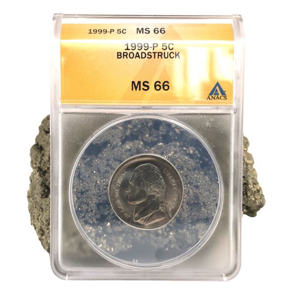 1999-P JEFFERSON NICKEL Broad Struck Error ANACS MS66