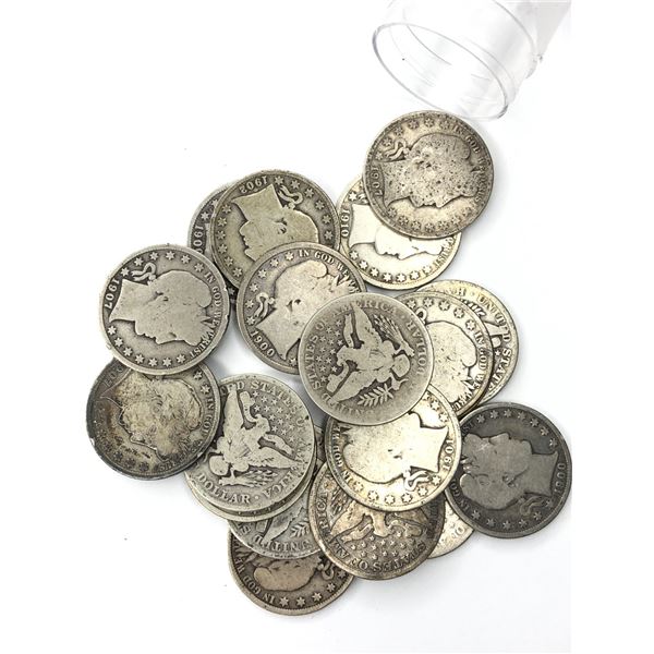 Twenty (20ct) Roll of Barber Silver Half-Dollars AV