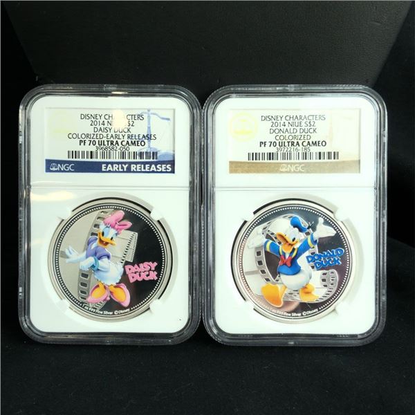 2014 Nuie 2$ Disney Daisy & Donald Duck 1OZ NGC PF70