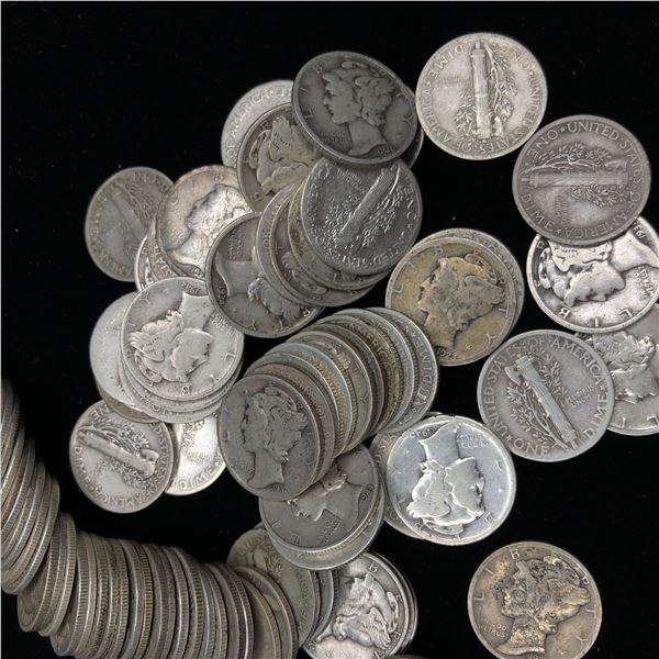 Roll of Fifty (50CT) Mercury Silver Dimes 1916-1945
