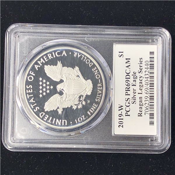2019 W Proof Silver Eagle Dollar PCGS PF69 DCAM Regan Legacy Series