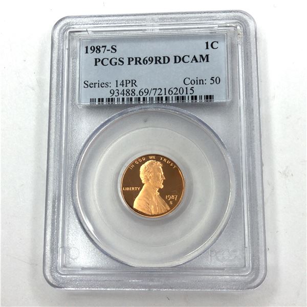 1987 S Lincoln Penny PCGS PR69RD DCAM