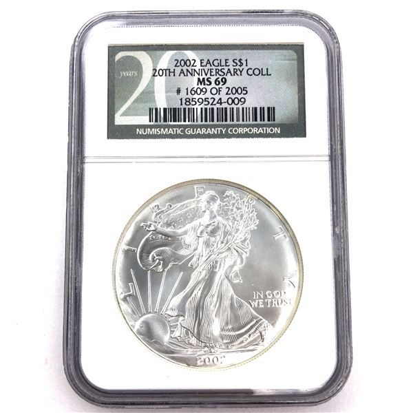 2002 American Silver Dollar NGC MS69 20Th Anniversary