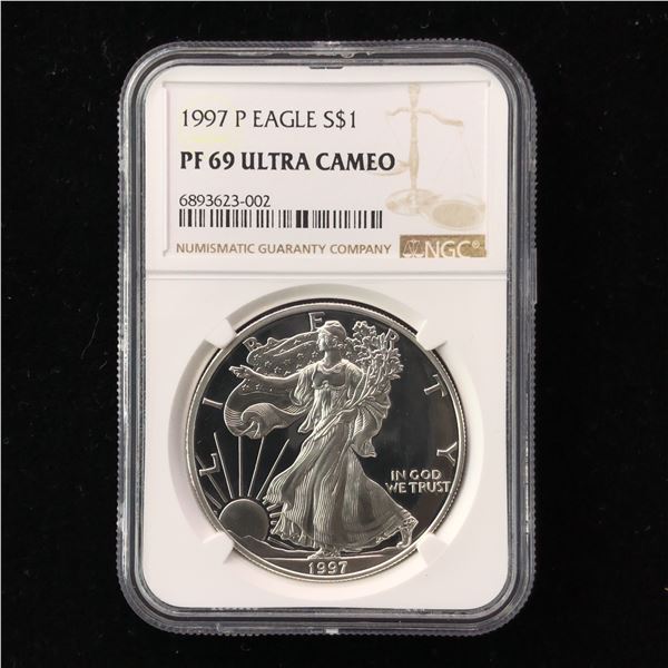 1997 P Proof Silver Eagle Dollar NGC PF69 Ultra Cameo